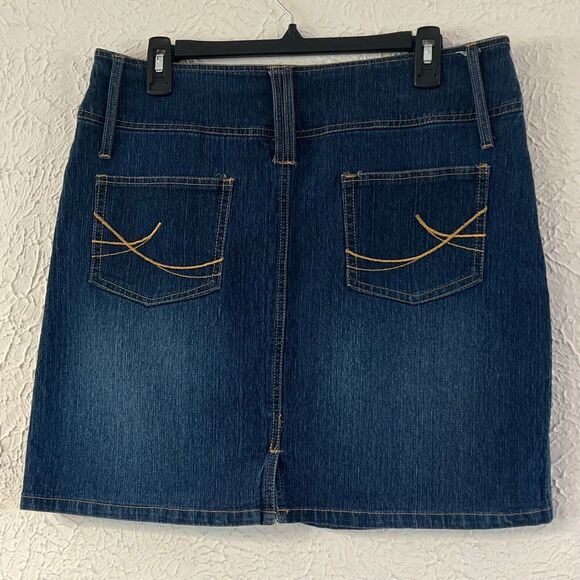 Zoey Beth Denim Mini Skirt Y2K‎ Low Rise Dark Wash Pockets Women's L Stretch - Picture 9 of 9